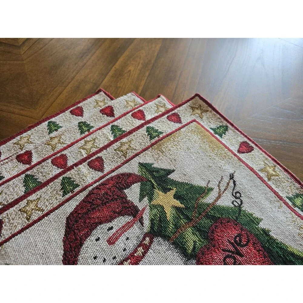 Christmas Snowman Tapestry Placemats Set of 4 Peace Joy Love Holiday Table Decor